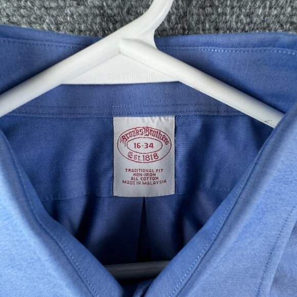 Brooks Brothers Button Up Shirt Long Sleeve 16 34 Blue Traditional Fit Cotton - Picture 7 of 11